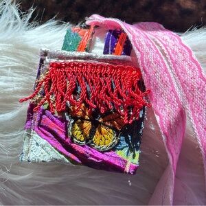 Hand Crafted Pink Multicolor Necklace Wallet Purse Bohemian Fringe Collage
